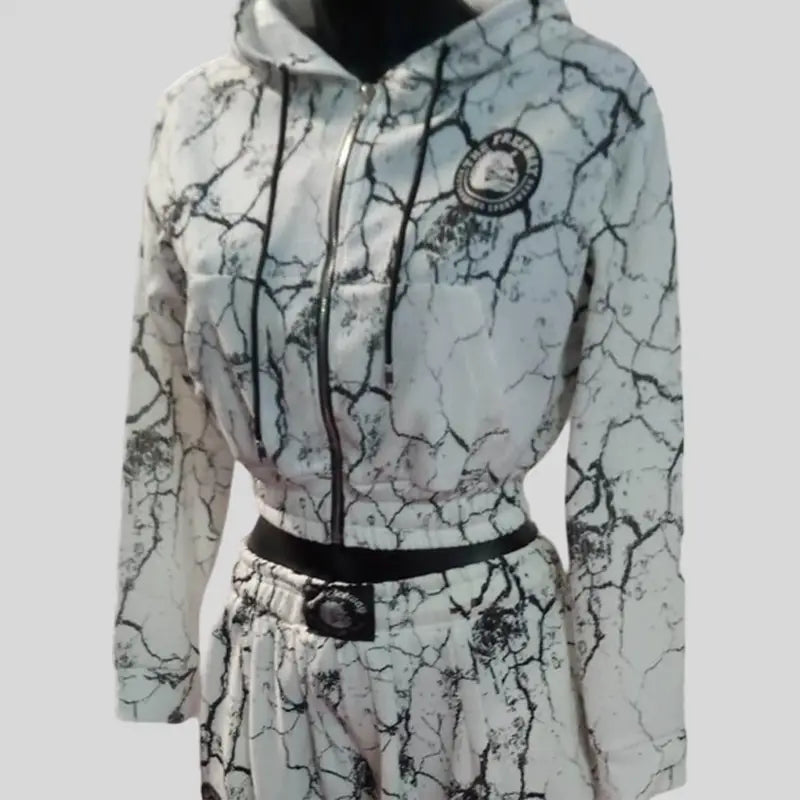 Giacca Da Donna Con Cappuccio Bianco Marmorizzato - Art.6586 - XS / Marmorizzato Bianco / 95% Poliestere, 5% Elastan