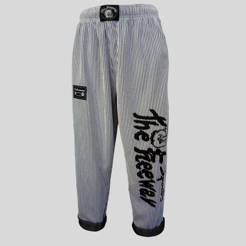 Pantaloni Allenamento Bodybuilding Bianco/Righe Nere Unisex Art.254 - XS / Bianco/Nero / 95% Poliestere, 5% Elastan