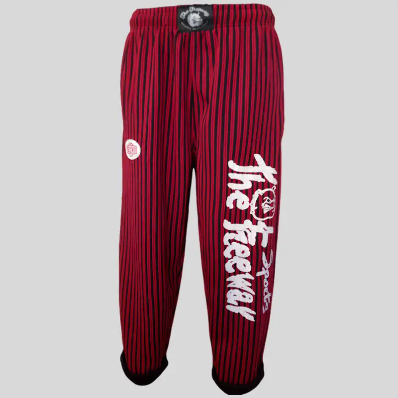Pantaloni Allenamento Bodybuilding Rosso/Righe Nere Unisex Art.253 - XS / Rosso/Nero / 95% Poliestere, 5% Elastan