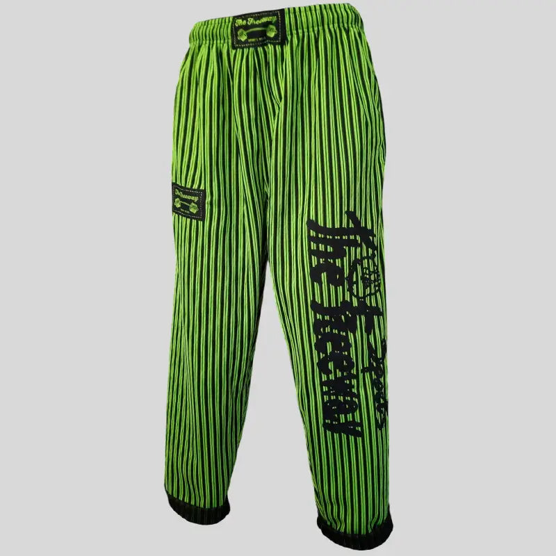 Pantaloni Allenamento Bodybuilding Verde-Fluo/Righe Nere Unisex Art.253 - XS / Verde-Fluo/Nero / 95% Poliestere, 5%