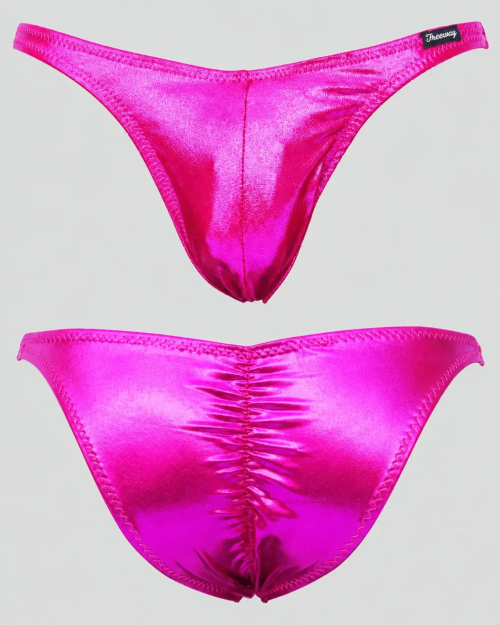 Thefreeway DN108 Competition Bodybuilding Briefs Pro in fuchsia laminated Lycra, standalone front product view