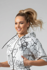 Giacca Da Donna Con Cappuccio Bianco Marmorizzato - Art.6586