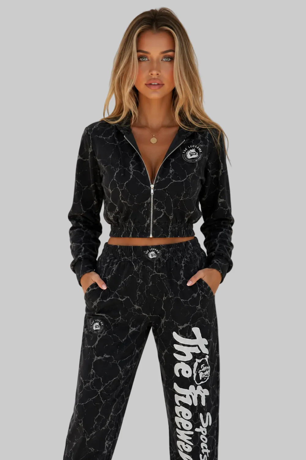 Giacca Da Donna Con Cappuccio Nero Marmorizzato - Art.6586