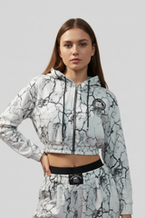 Giacca Da Donna Con Cappuccio Bianco Marmorizzato - Art.6586