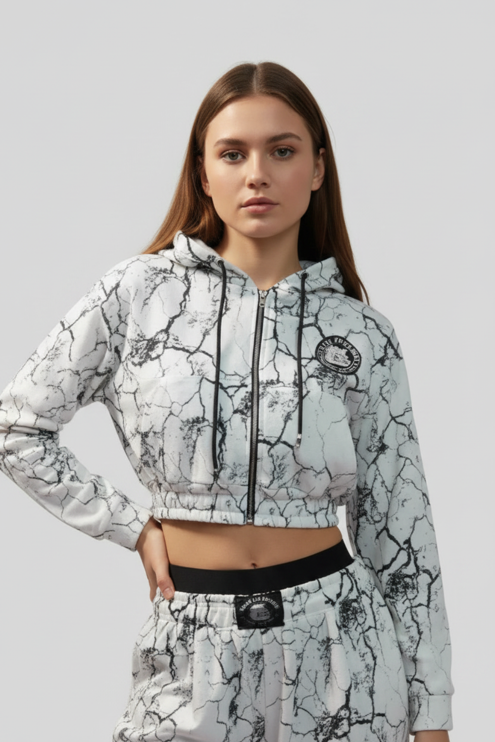 Giacca Da Donna Con Cappuccio Bianco Marmorizzato - Art.6586