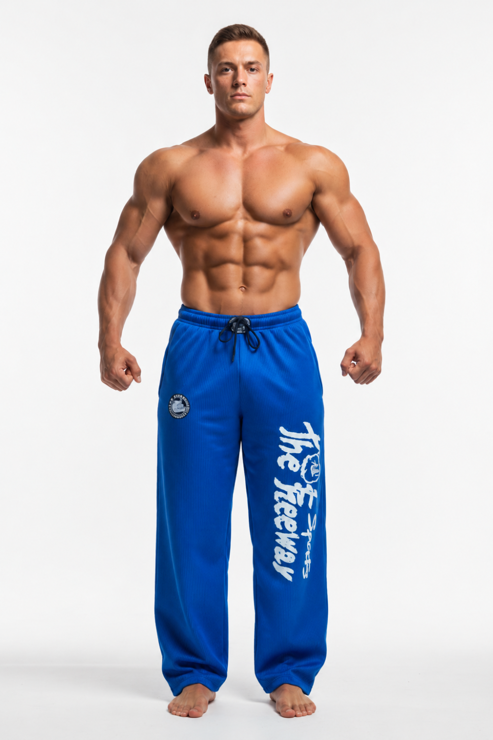 Pantaloni Allenamento Bodybuilding Azzurro/Riga Nera Unisex Art.254