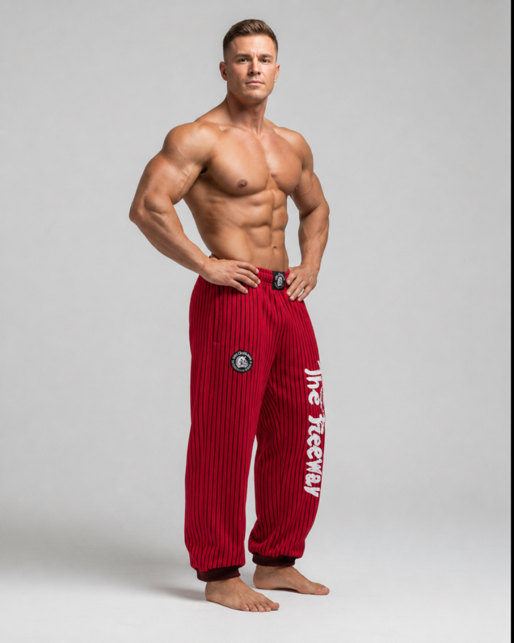 Pantaloni Allenamento Bodybuilding Rosso/Righe Nere Unisex Art.254