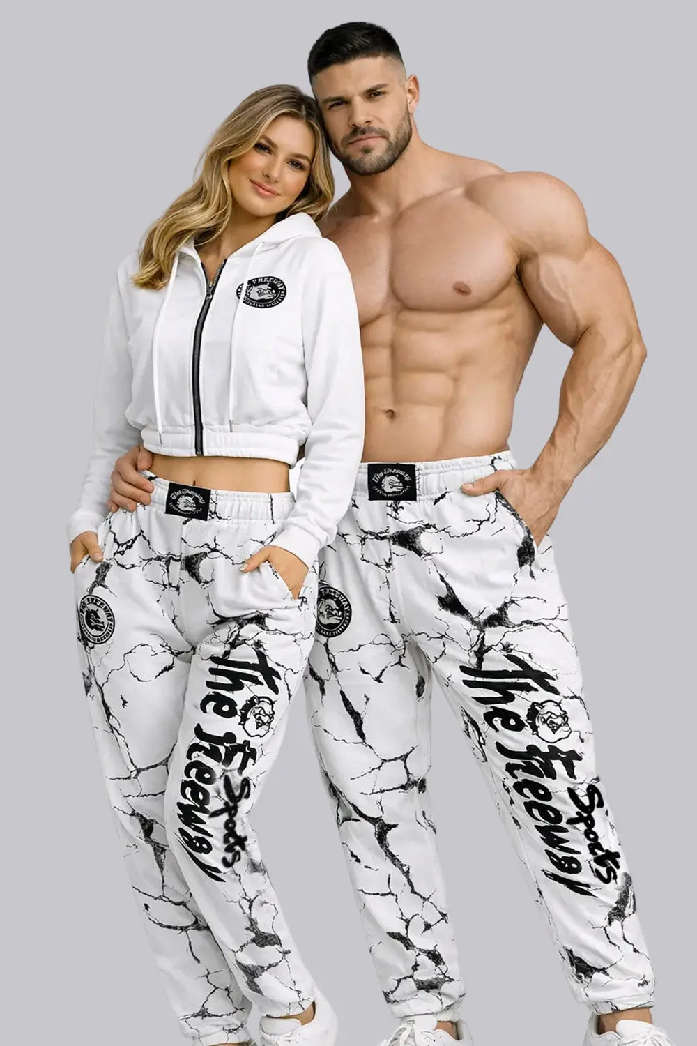 Pantaloni Allenamento Bodybuilding Unisex Bianco Marmorizzato - Art.252