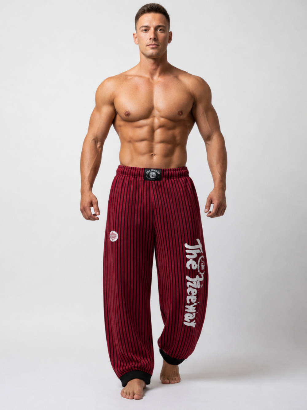 Pantaloni Allenamento Bodybuilding Rosso/Righe Nere Unisex Art.253