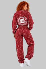 Thefreeway women's Bordeaux marble training suit with cropped zip hoodie and wide-leg pants, Art. 7870