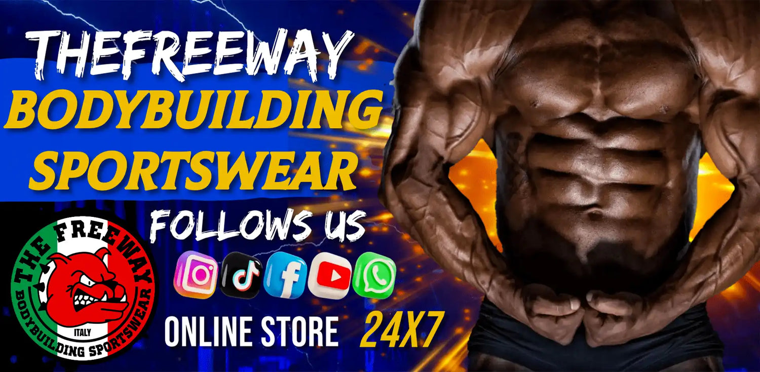 Annuncio di abbigliamento sportivo per il bodybuilding.