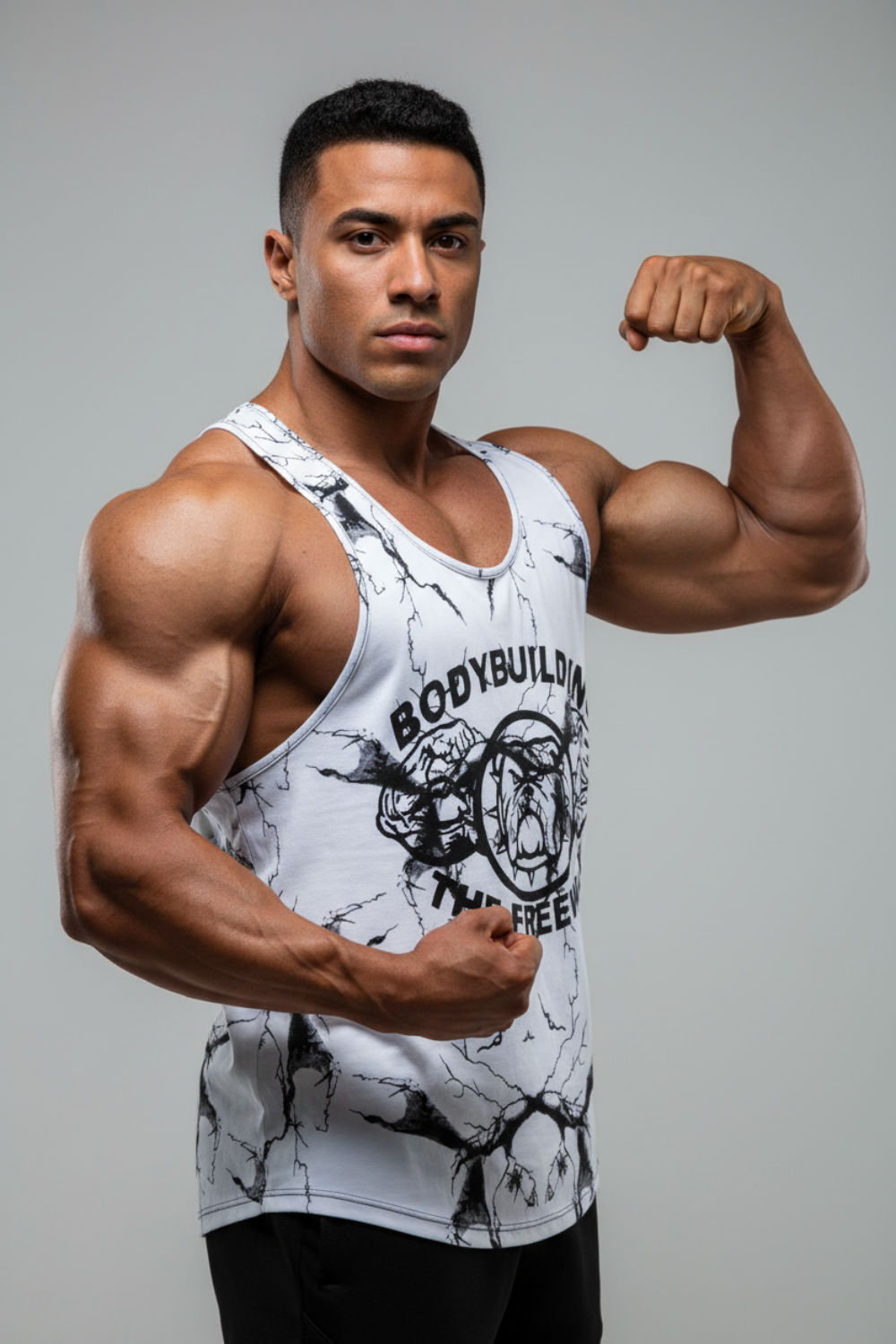 Canotta Big Gym Tank Top Vogatore - Bianco Marmorizzato - Art. 2221 🏋️‍♂️