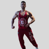 Bodybuilder a figura intera con canotta Big Gym rossa marmorizzata Thefreeway Art. 2221 e logo frontale