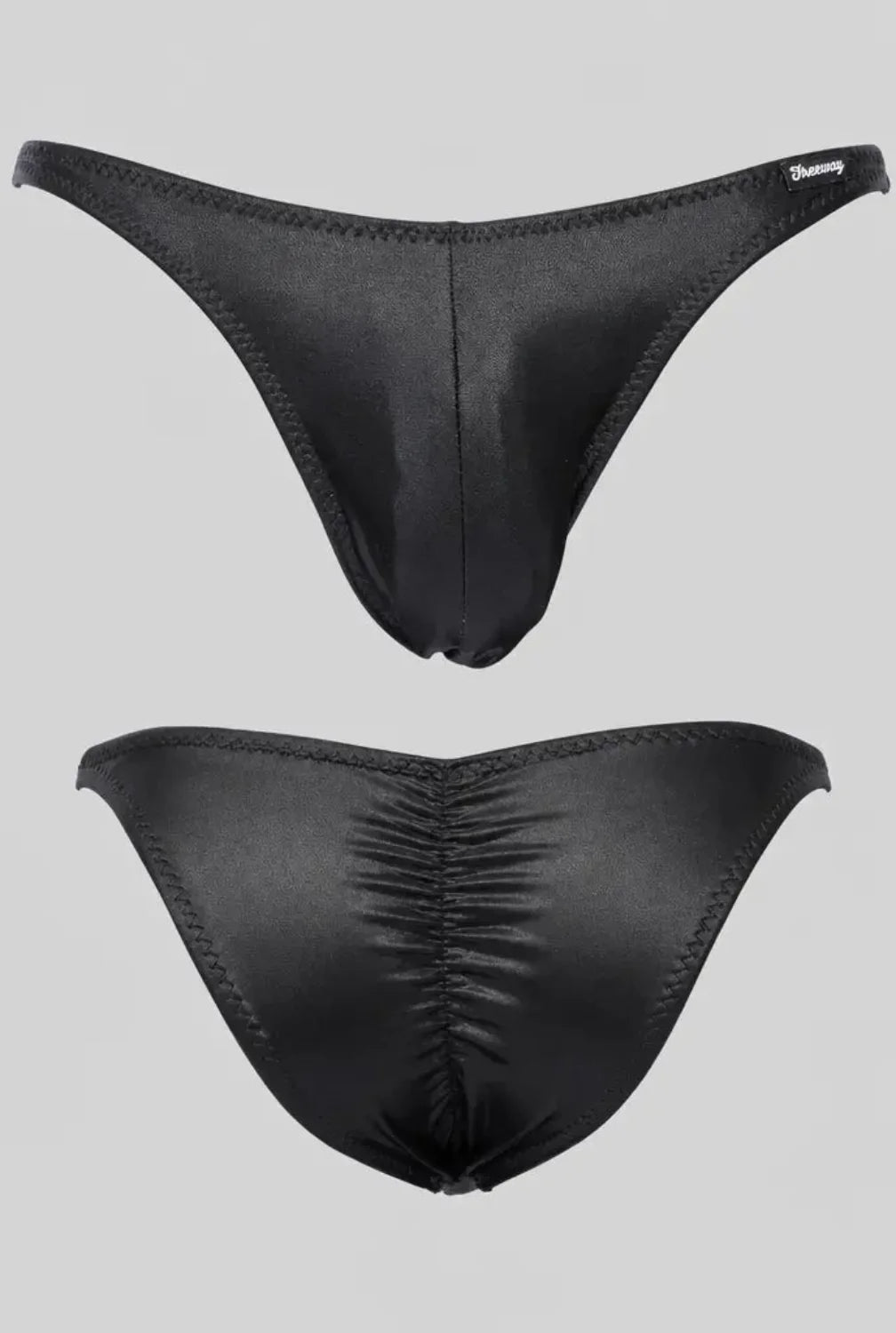 Thefreeway DN108 Competition Bodybuilding Briefs Pro in black laminated Lycra, standalone front product view