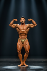 Thefreeway DN109 gold and black laminated competition bodybuilding posing trunks, rear product view