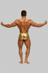 Thefreeway DN109 gold laminated competition bodybuilding posing trunks, rear product view