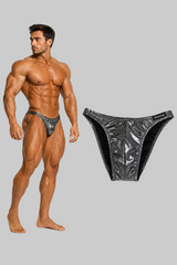 Thefreeway DN109 silver and black laminated competition bodybuilding posing trunks, front product view