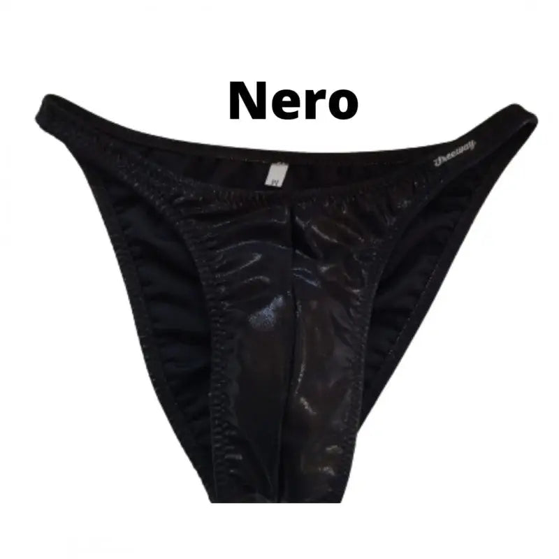 Costume bodybuilding da competizione nero laminato Thefreeway Art. DN109 in Lycra, vista frontale
