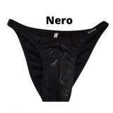Costume bodybuilding da competizione nero laminato Thefreeway Art. DN109 in Lycra, vista frontale