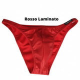 Costume bodybuilding da competizione rosso laminato Thefreeway Art. DN109 in Lycra, vista frontale