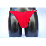 Costume bodybuilding da competizione rosso laminato Thefreeway Art. DN109 in Lycra, vista frontale su manichino