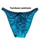 Costume bodybuilding da competizione turchese laminato Thefreeway Art. DN109 in Lycra, vista frontale