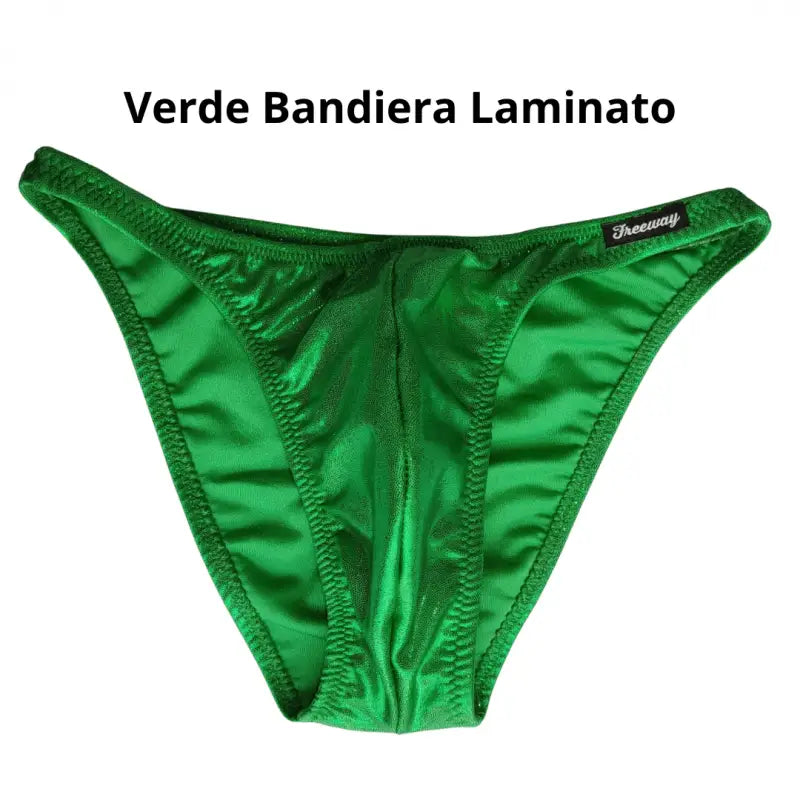 Costume bodybuilding da competizione verde bandiera laminato Thefreeway Art. DN109 in Lycra, vista frontale