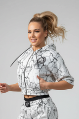 Giacca Da Donna Con Cappuccio Bianco Marmorizzato - Art.6586