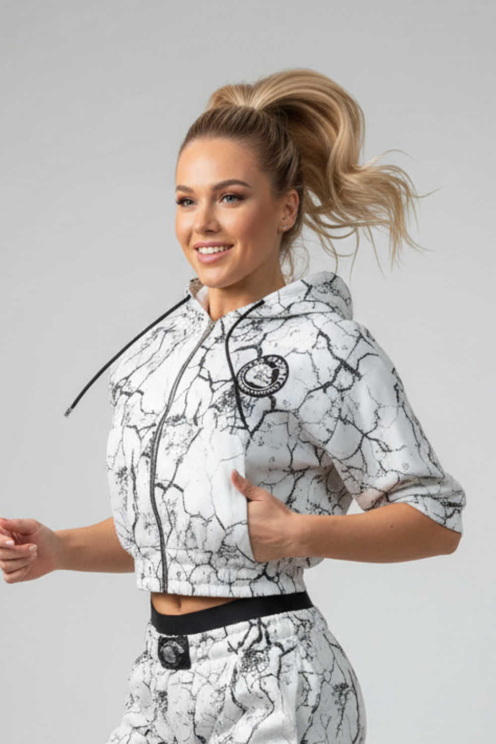 Giacca Da Donna Con Cappuccio Bianco Marmorizzato - Art.6586
