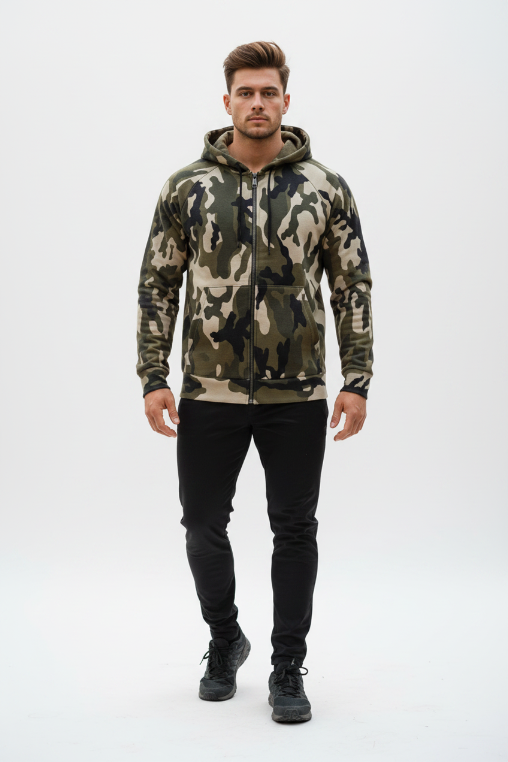 Giacca Con Zip E Cappuccio Mimetico- Art. 6328