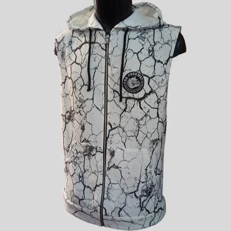Gilet Con Zip E Cappuccio - Art. 5052 - S / Marmorizzato Bianco / 95% Poliestere, 5% Elastan - Gilet Zip Cappuccio