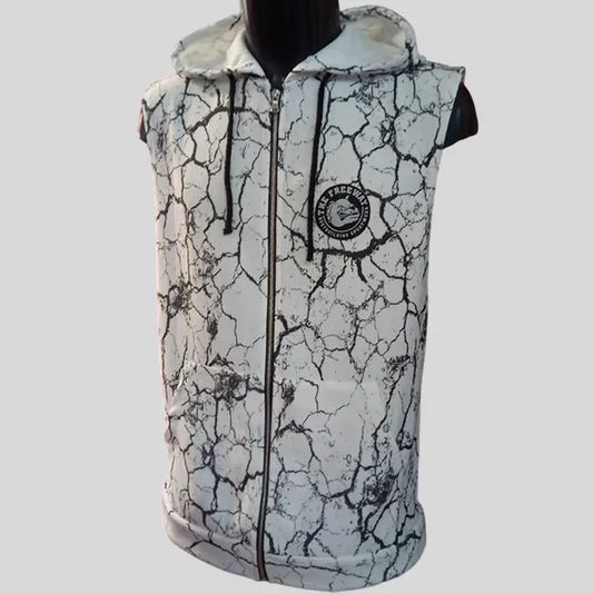 Gilet Con Zip E Cappuccio - Art. 5052 - S / Marmorizzato Bianco / 95% Poliestere, 5% Elastan - Gilet Zip Cappuccio