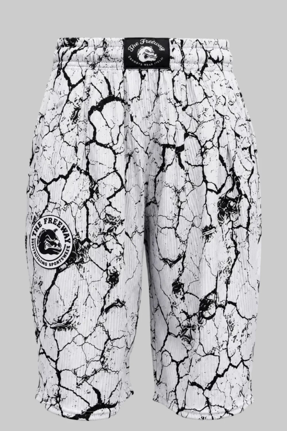 Unisex marbled white bodybuilding shorts Art.10080 by Thefreeway Sportswear, front product view