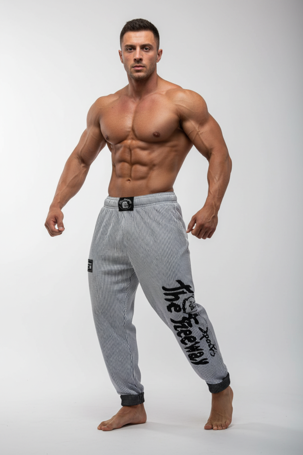 Pantaloni Allenamento Bodybuilding Bianco/Righe Nere Unisex Art.254