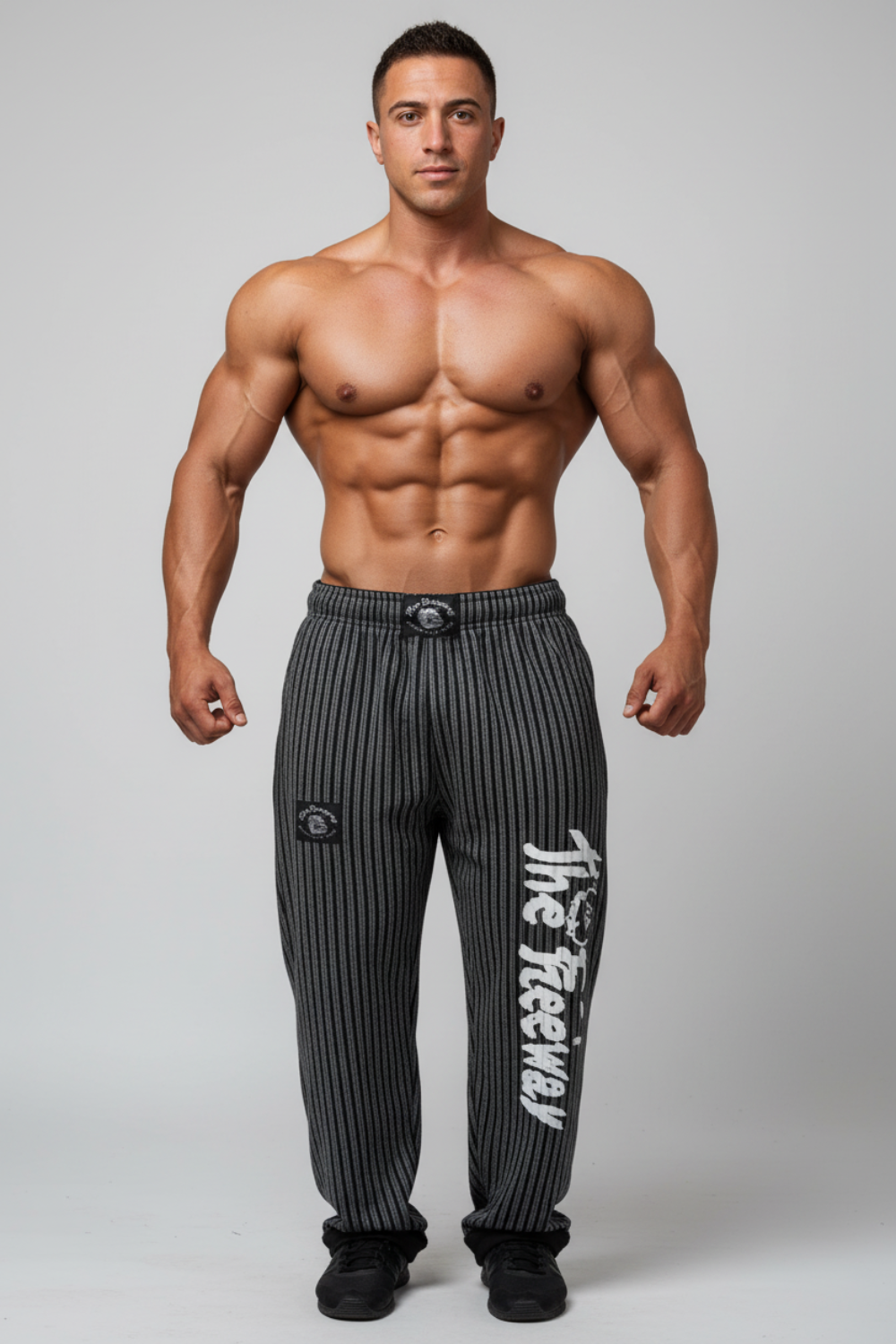 Pantaloni Allenamento Bodybuilding Grigio/Righe Nere Unisex Art.253
