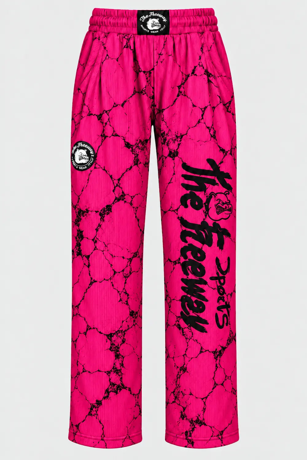 Modella con pantaloni bodybuilding unisex fucsia marmorizzati Thefreeway
