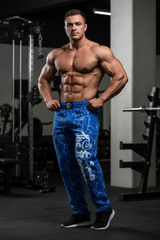 Pantaloni Allenamento Bodybuilding Unisex Royal Blu Marmorizzato - Art.252
