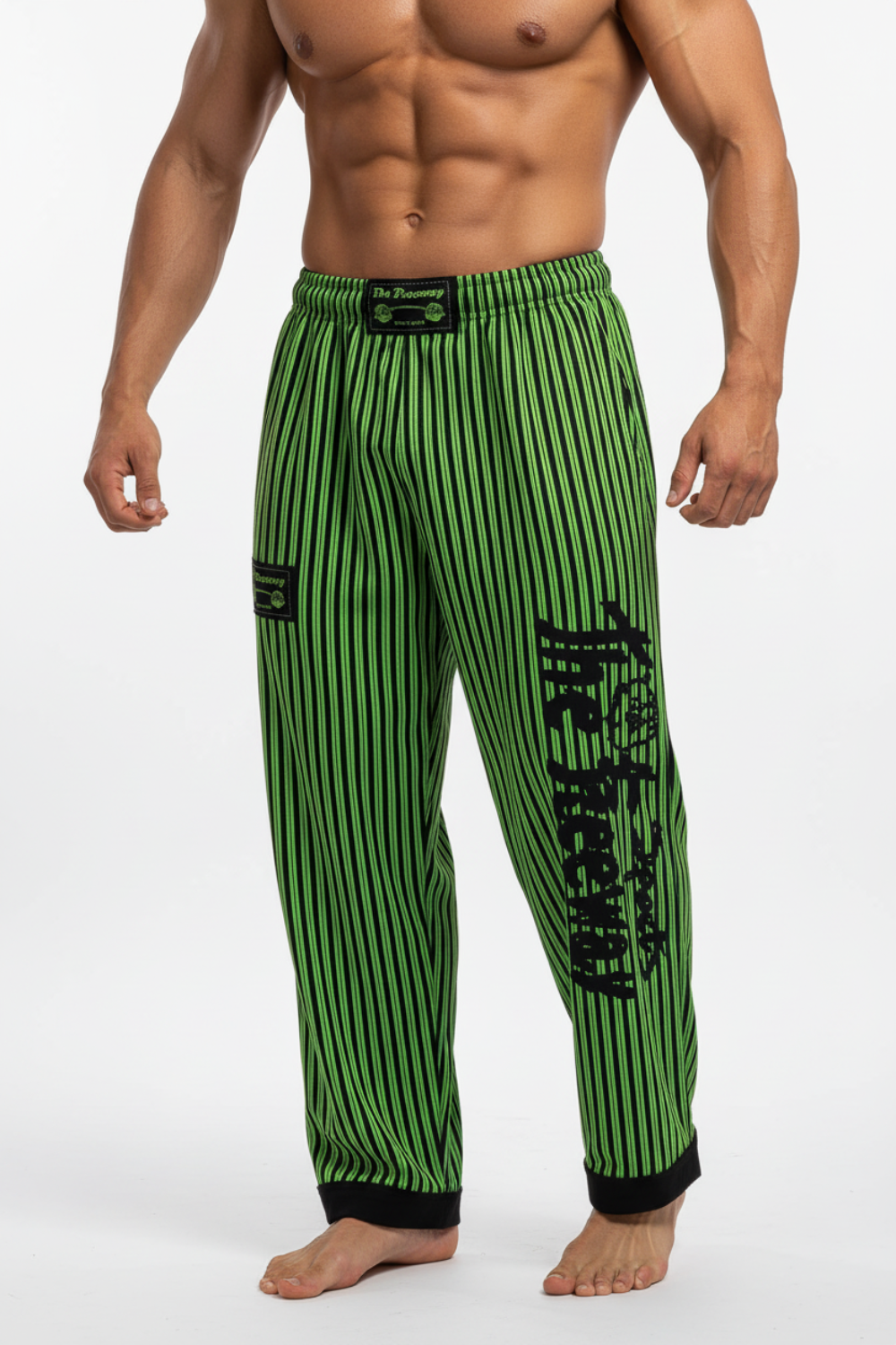 Pantaloni Allenamento Bodybuilding Verde-Fluo/Righe Nere Unisex Art.253