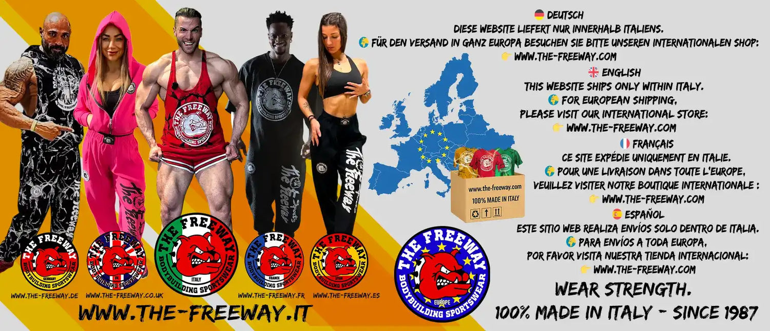 Annuncio di abbigliamento sportivo per il body building.