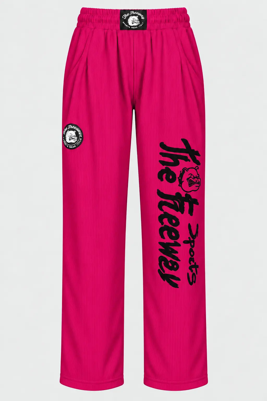Thefreeway unisex fuchsia training pants with wide-leg fit, front logo and large leg print, Art. 7870