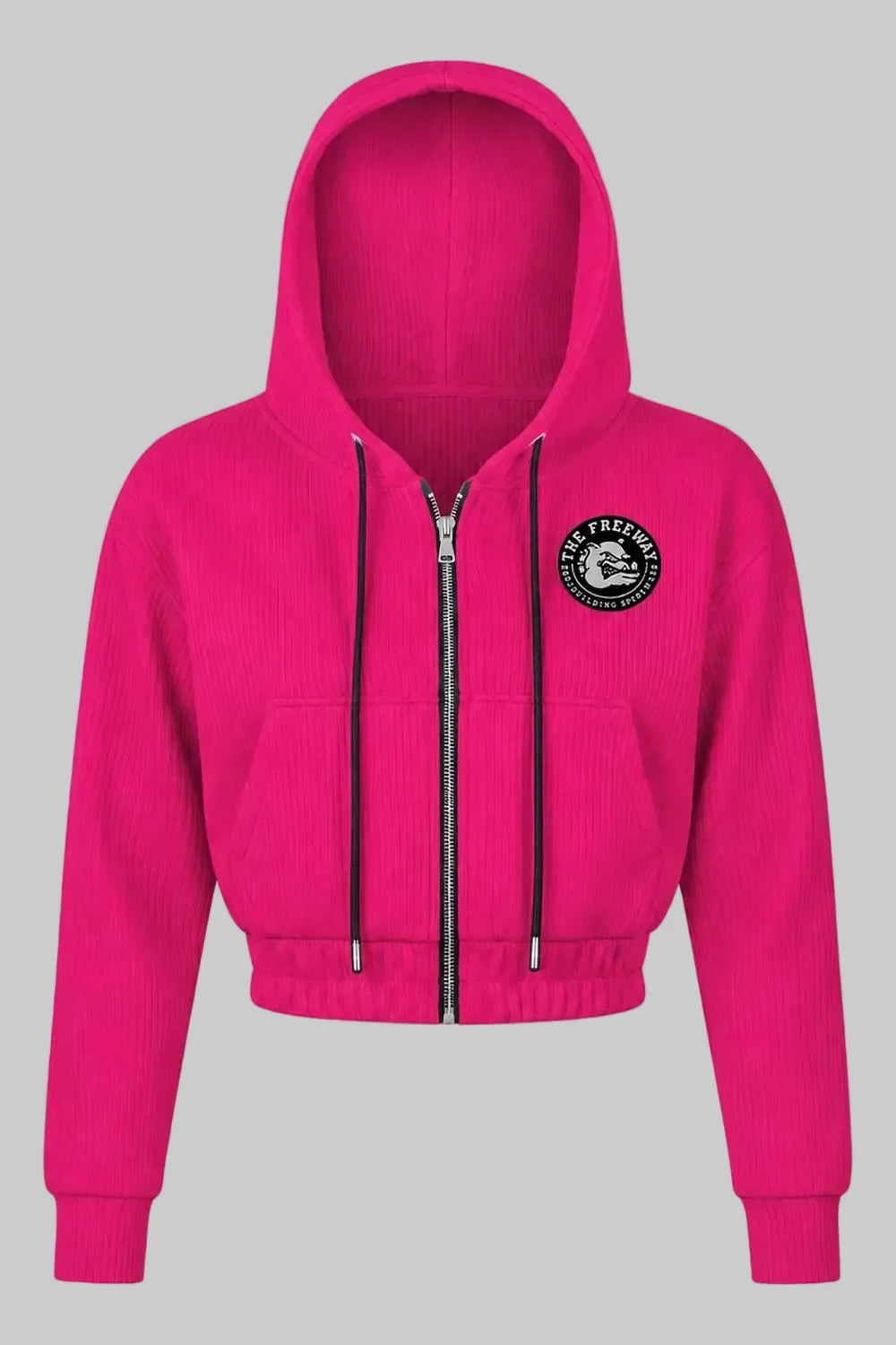 Thefreeway women's fuchsia cropped zip hoodie with hood, front pockets and chest logo, Art. 7870