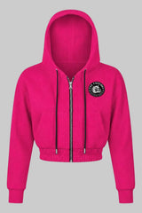 Thefreeway women's fuchsia cropped zip hoodie with hood, front pockets and chest logo, Art. 7870