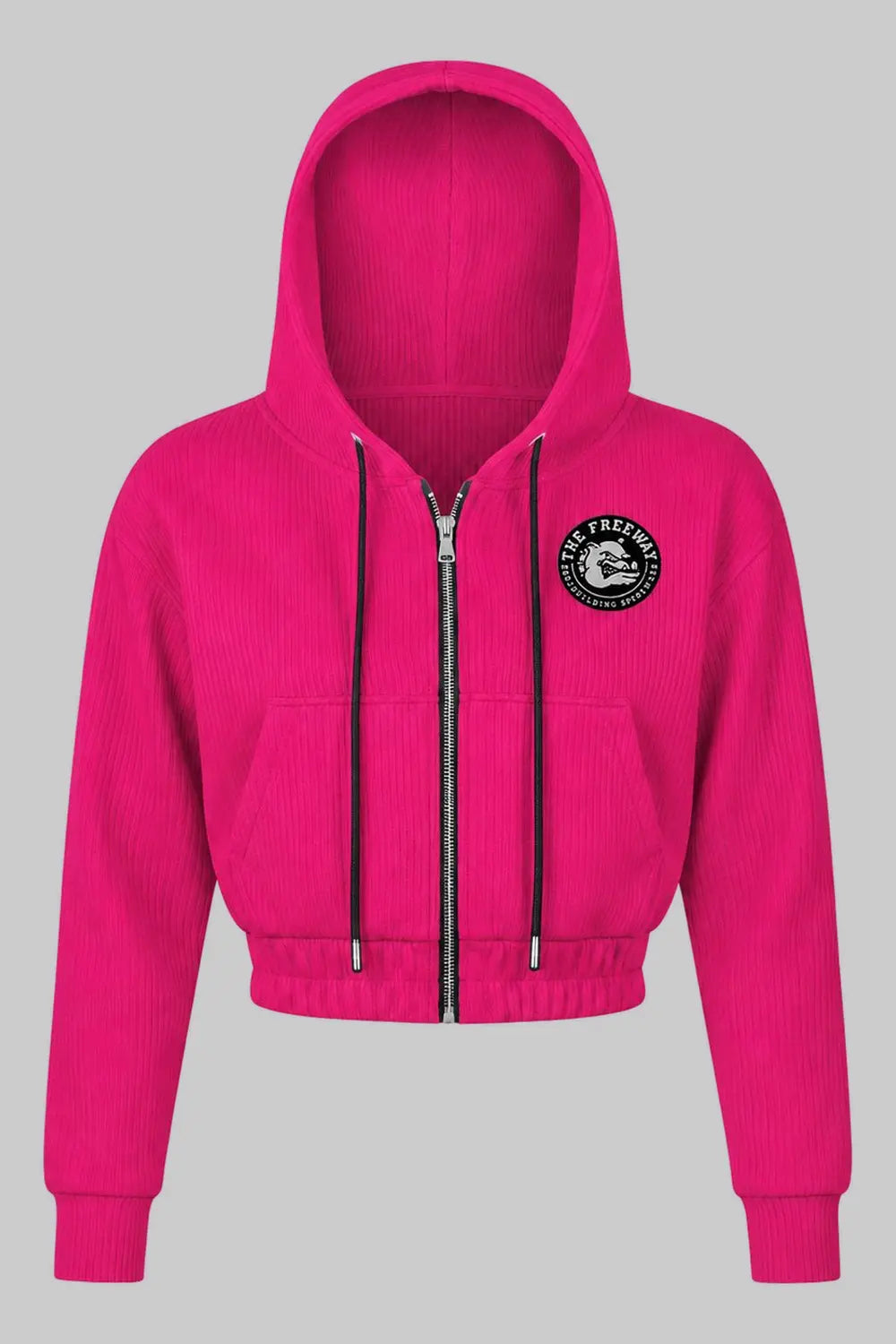 Women's Hooded Jacket Fuchsia Art.6586 by Thefreeway Sportswear, cropped zip hoodie front product view