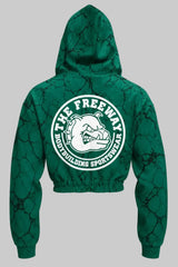 Thefreeway women's green marble cropped hoodie with large back logo, back view, Art. 7870