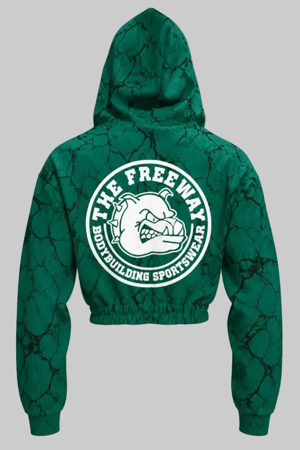 Thefreeway women's green marble cropped hoodie with large back logo, back view, Art. 7870