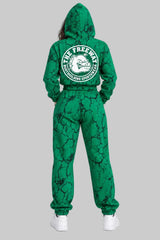 Thefreeway women's green marble training suit with cropped hooded jacket and matching pants, back view, Art. 7870