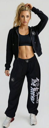 Thefreeway Art.6586 women's hooded jacket in black worn by a female model, full-body front view